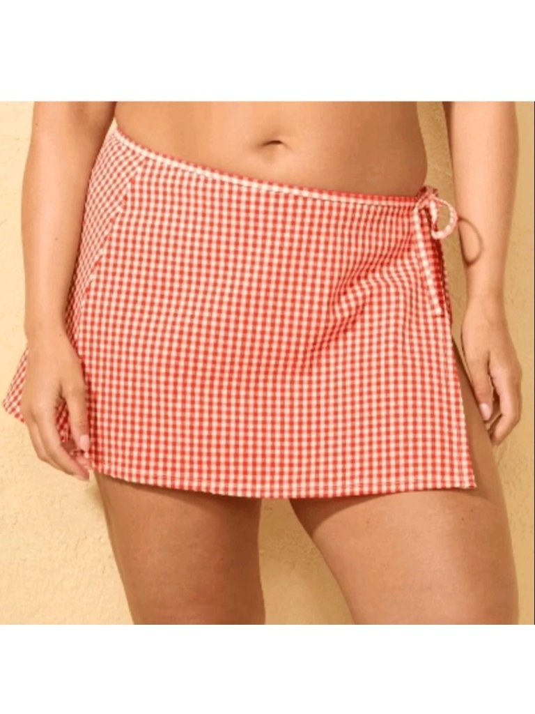 Red Gingham Wrap Skirt By Shade & Shore Medium M (8-10) Lightweight Summer Desig
